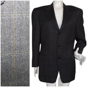 CANALI Sports Coat, 40R/50R,Super 120 Wool,Windowpane, Surgeons cuffs, 3 Button